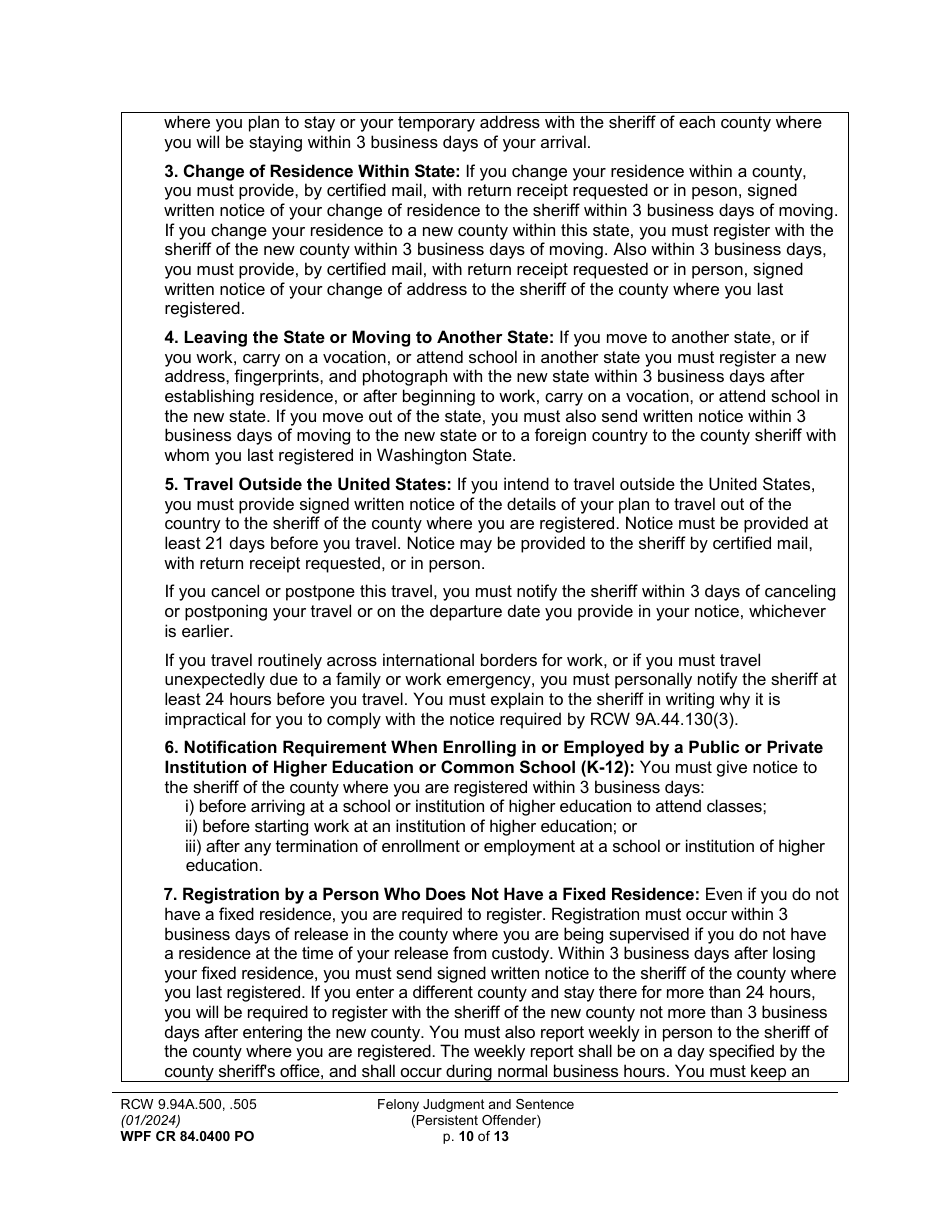 Form WPF CR84.0400 PO Felony Judgment and Sentence - Persistent Offender - Washington, Page 10