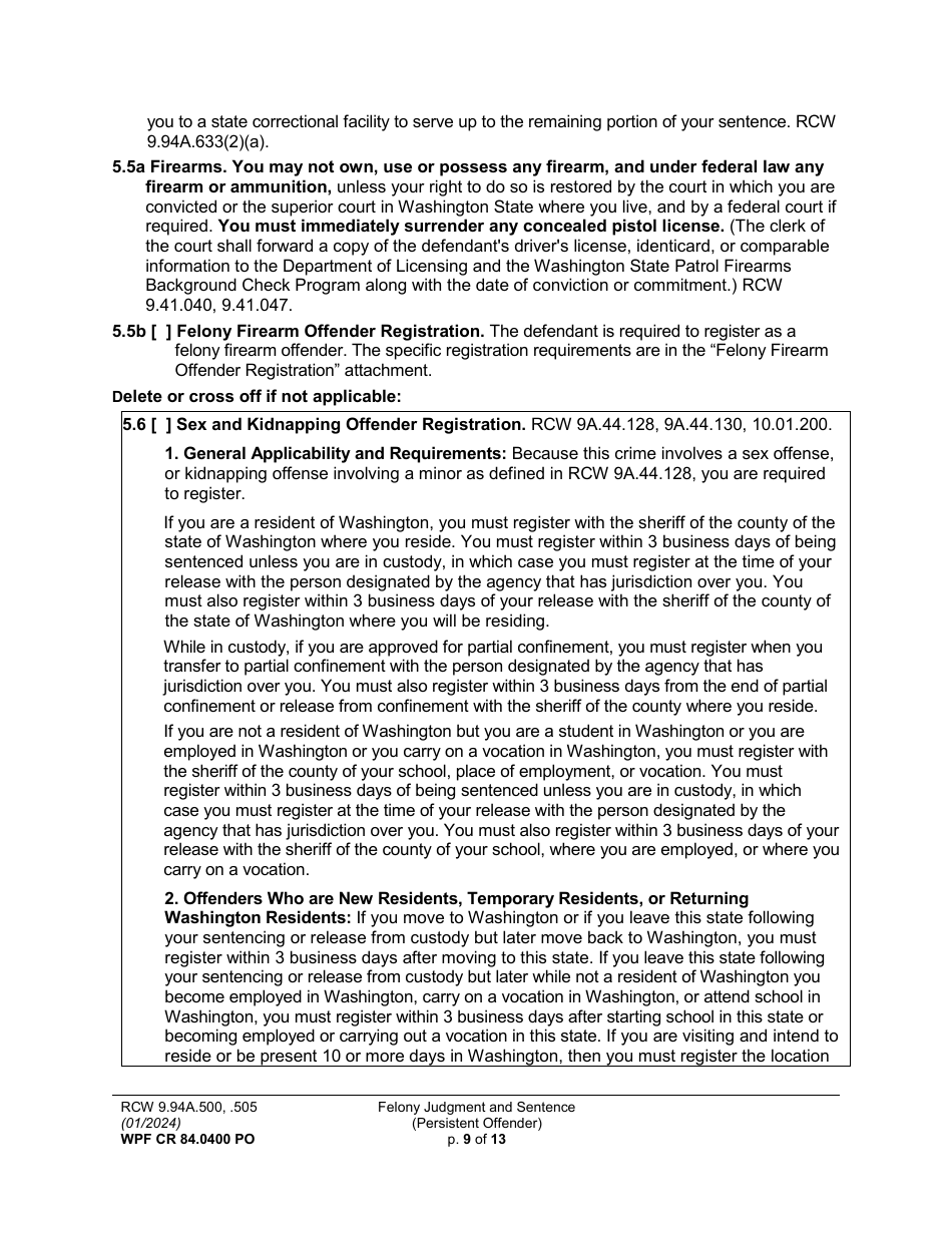 Form WPF CR84.0400 PO Felony Judgment and Sentence - Persistent Offender - Washington, Page 9