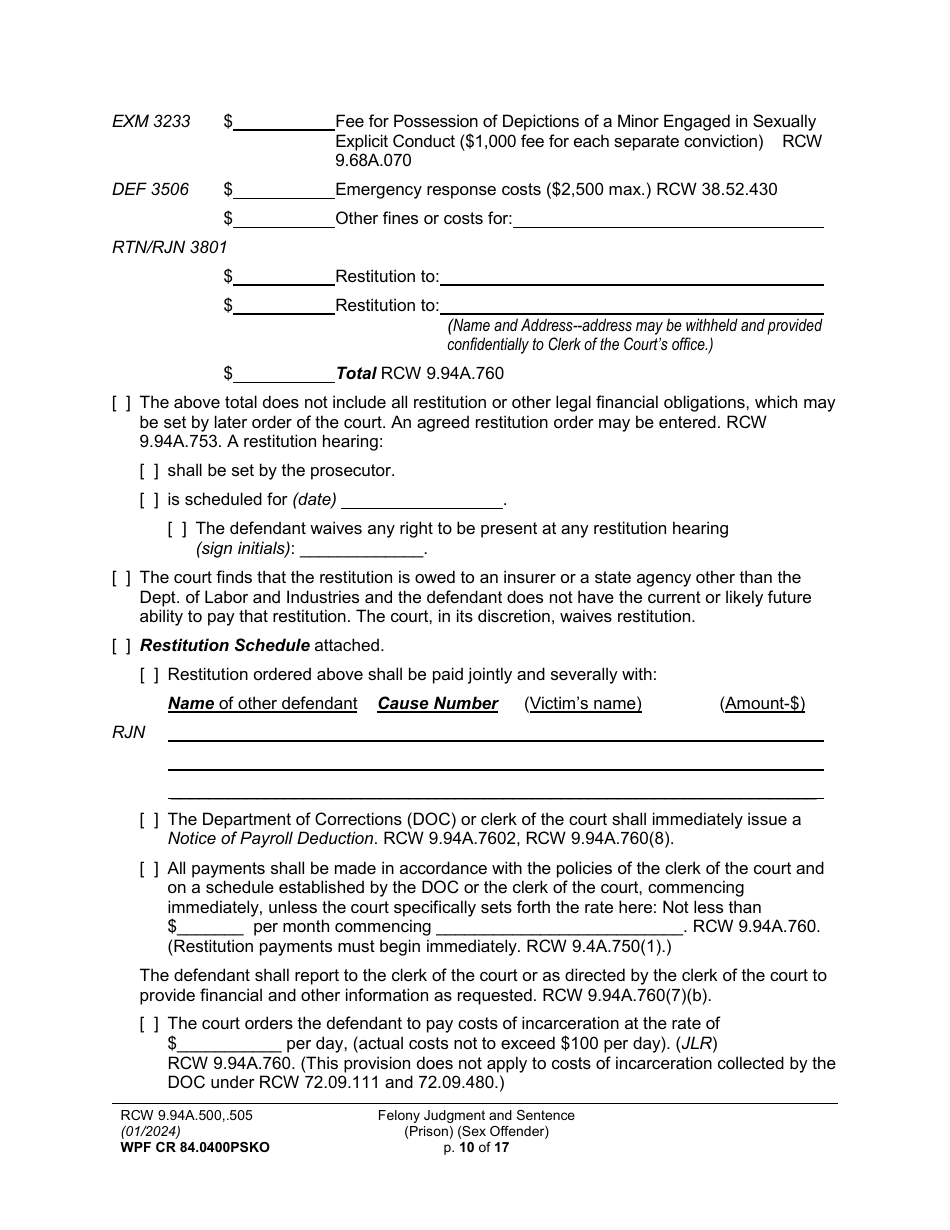 Form WPF CR84.0400PSKO Felony Judgment and Sentence - Prison (Sex Offense and Kidnapping of a Minor) - Washington, Page 10