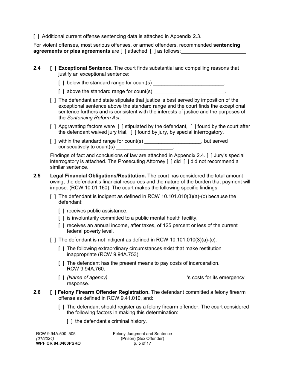 Form WPF CR84.0400PSKO Felony Judgment and Sentence - Prison (Sex Offense and Kidnapping of a Minor) - Washington, Page 5