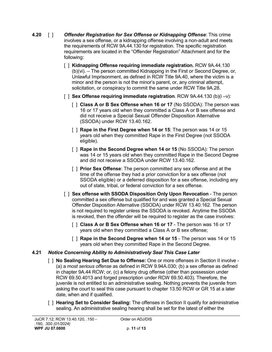 Form WPF JU07.0800 Order on Adjudication and Disposition - Washington, Page 11
