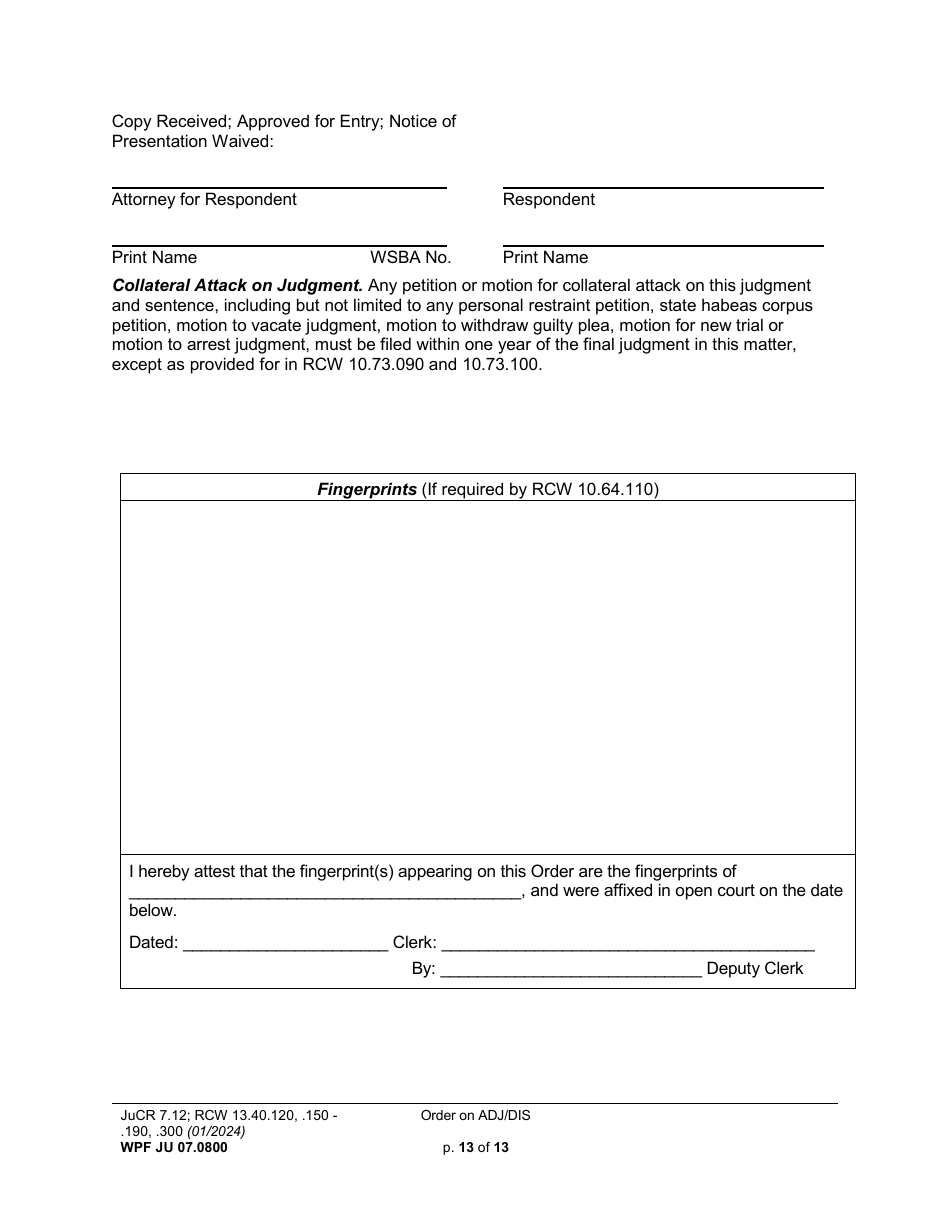 Form WPF JU07.0800 Order on Adjudication and Disposition - Washington, Page 13