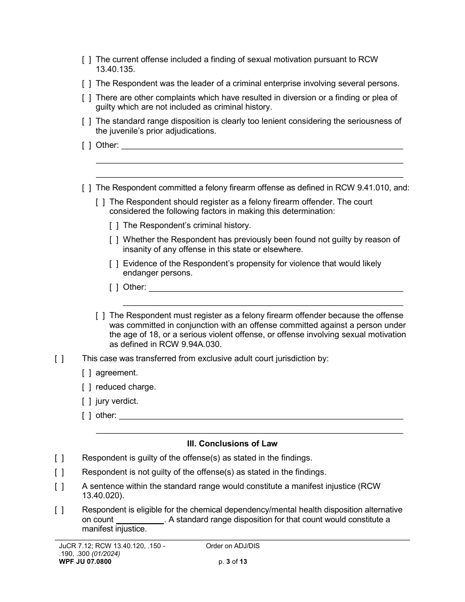 Form WPF JU07.0800 Order on Adjudication and Disposition - Washington, Page 3