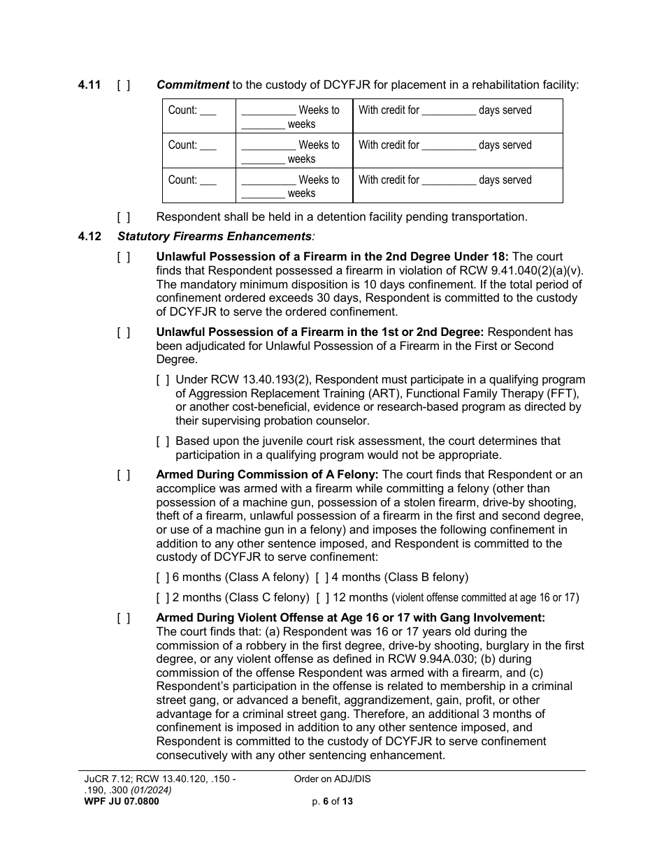 Form WPF JU07.0800 Order on Adjudication and Disposition - Washington, Page 6