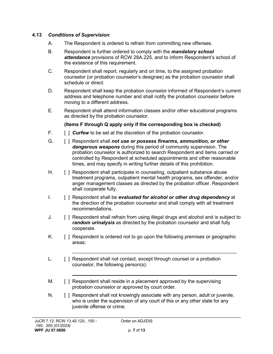 Form WPF JU07.0800 Order on Adjudication and Disposition - Washington, Page 7
