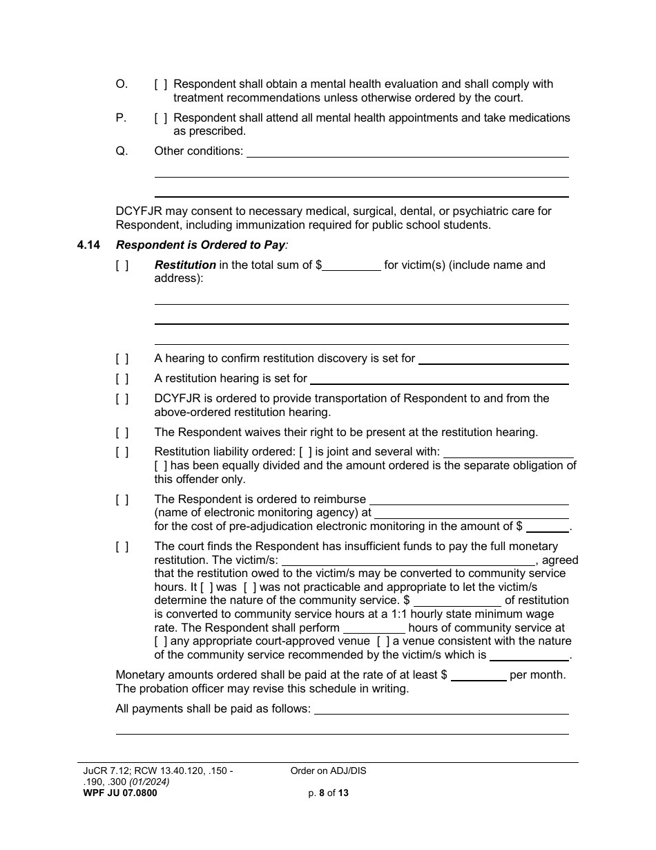 Form WPF JU07.0800 Order on Adjudication and Disposition - Washington, Page 8