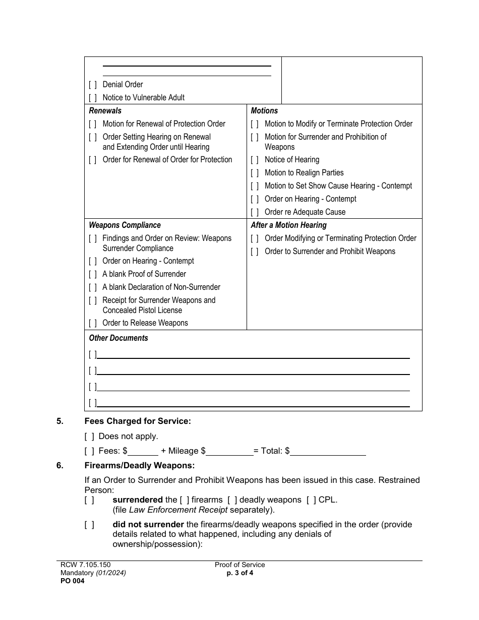 Form PO004 Proof of Service - Washington, Page 3