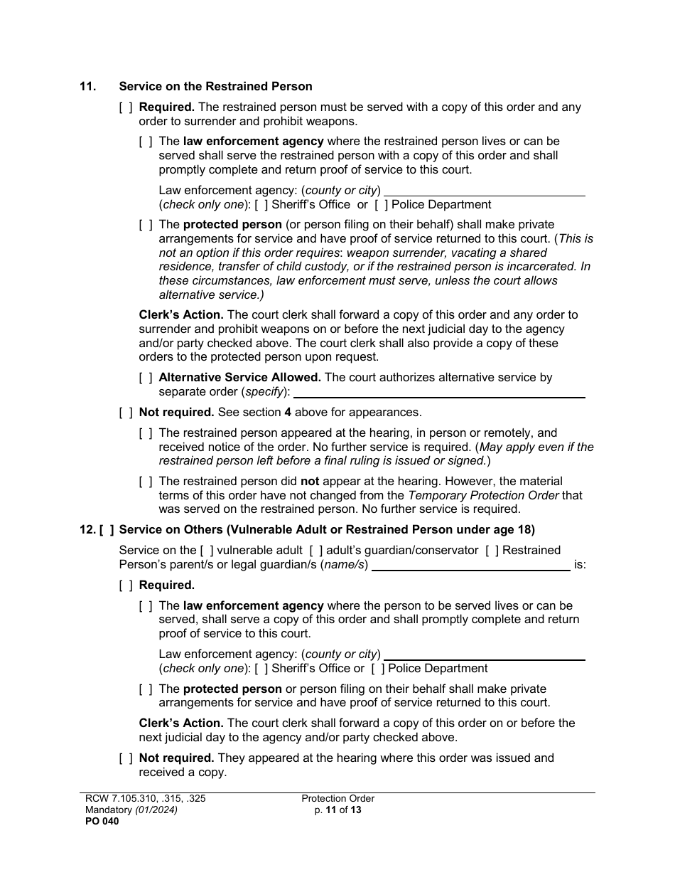 Form PO040 Protection Order - Washington, Page 11
