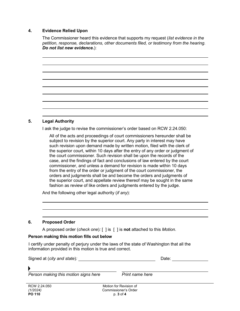 Form PO110 Motion for Revision of Commissioners Order - Washington, Page 3