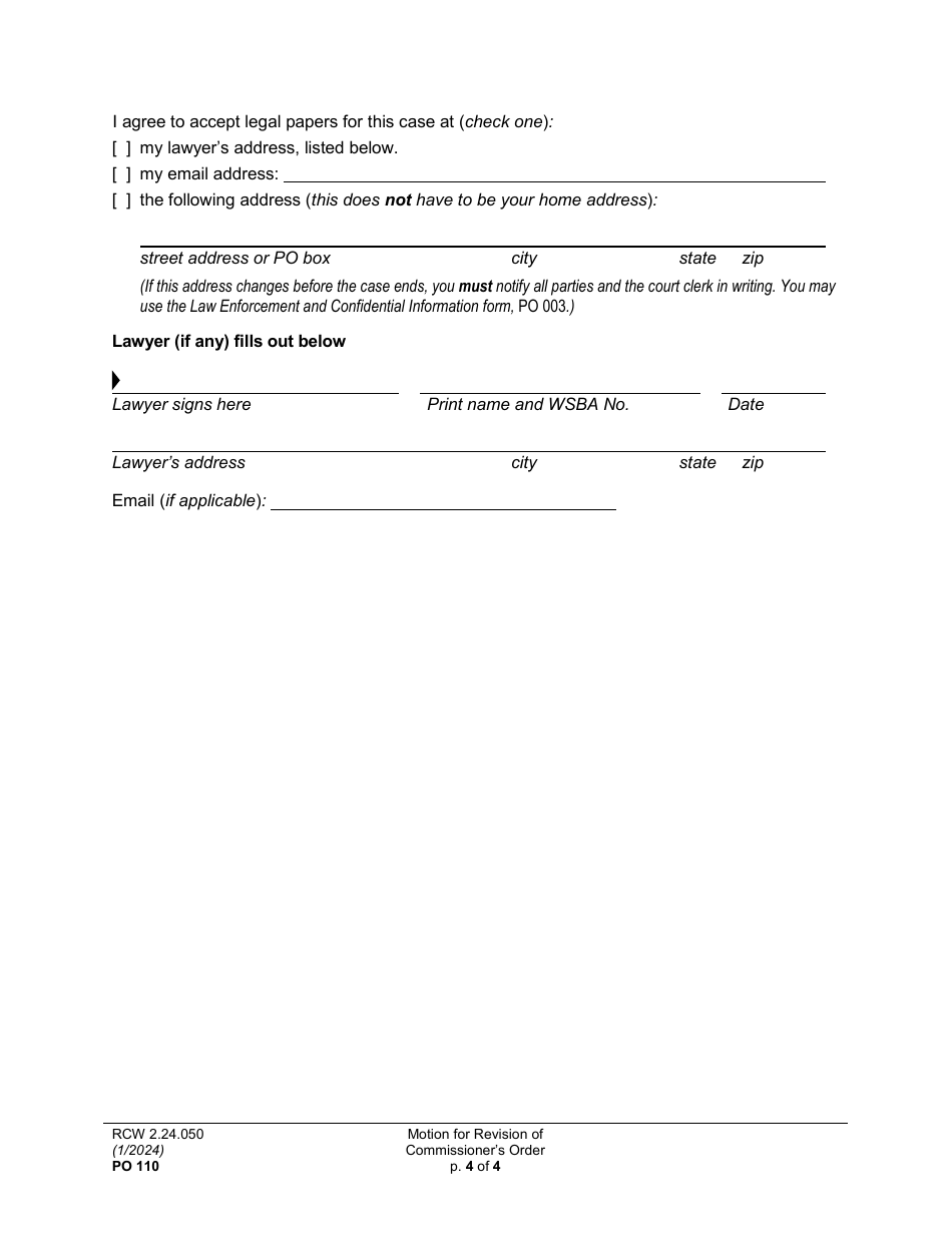 Form PO110 Motion for Revision of Commissioners Order - Washington, Page 4