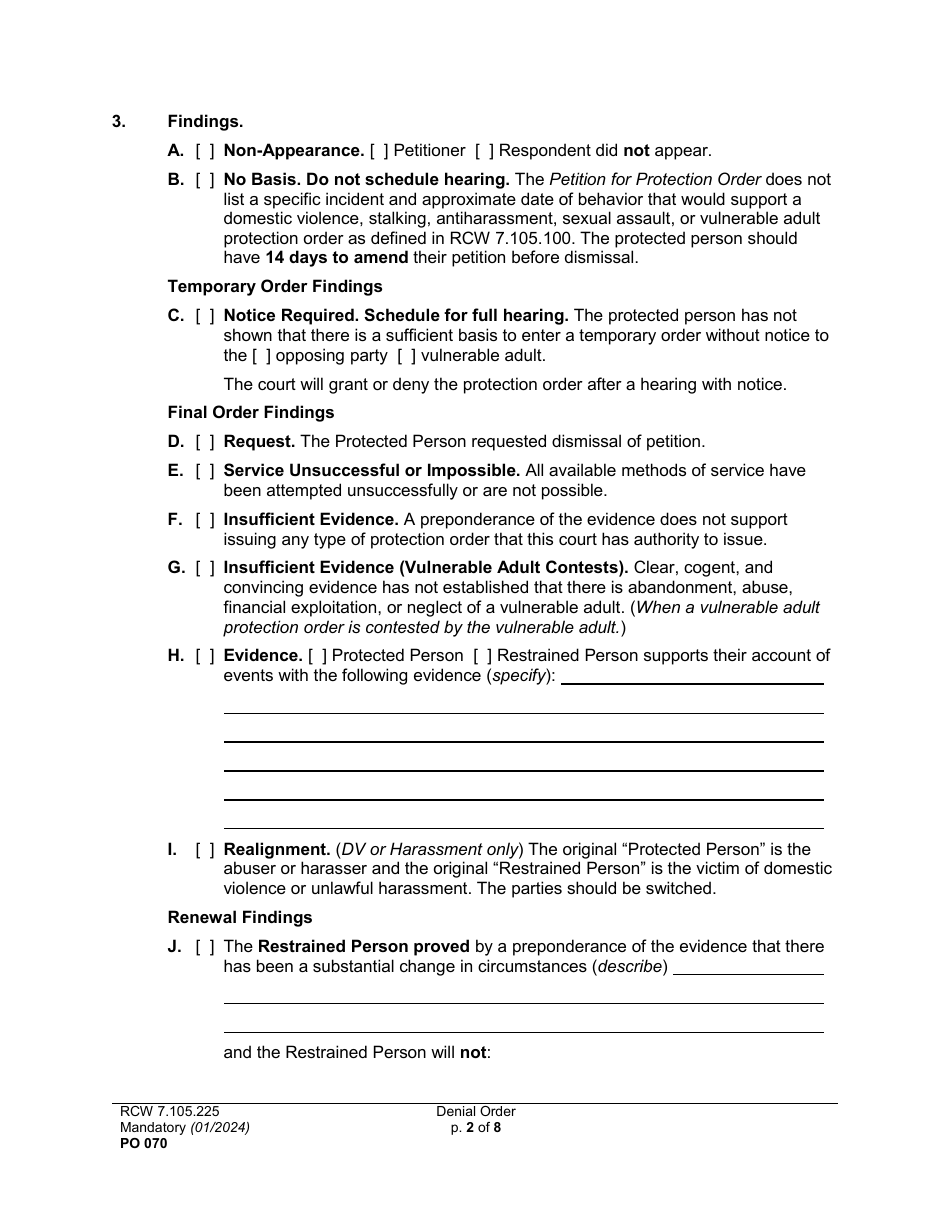 Form PO070 Denial Order - Washington, Page 2
