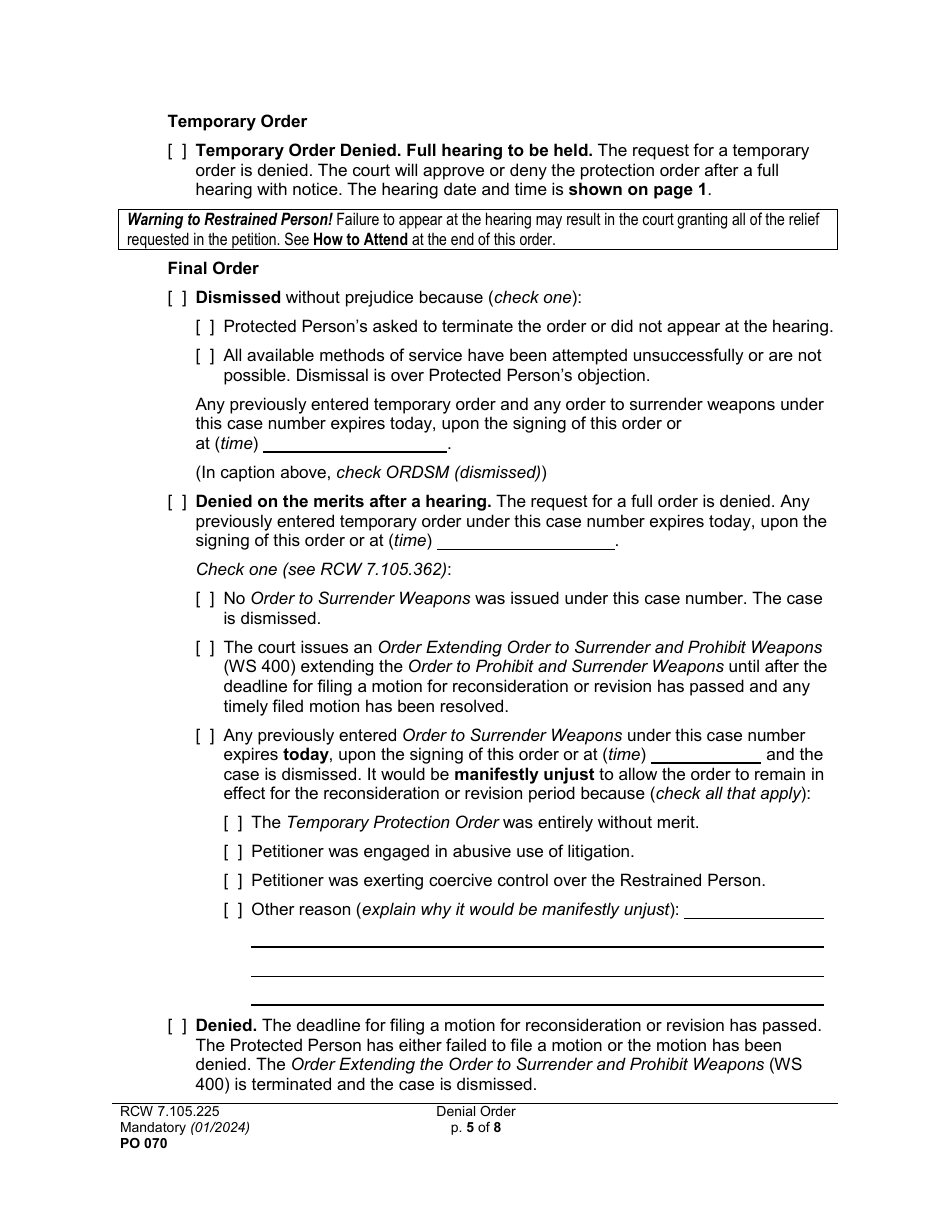 Form PO070 Denial Order - Washington, Page 5