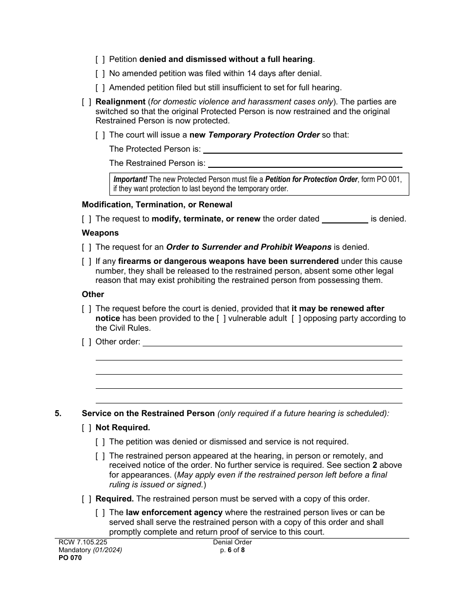 Form PO070 Denial Order - Washington, Page 6