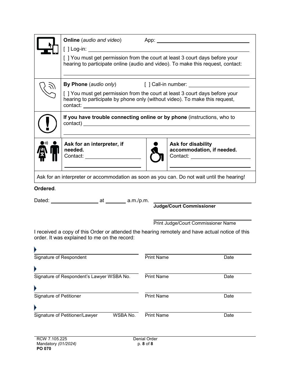 Form PO070 Denial Order - Washington, Page 8