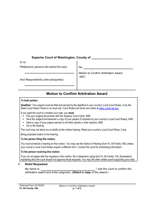 Form FL All Family194  Printable Pdf