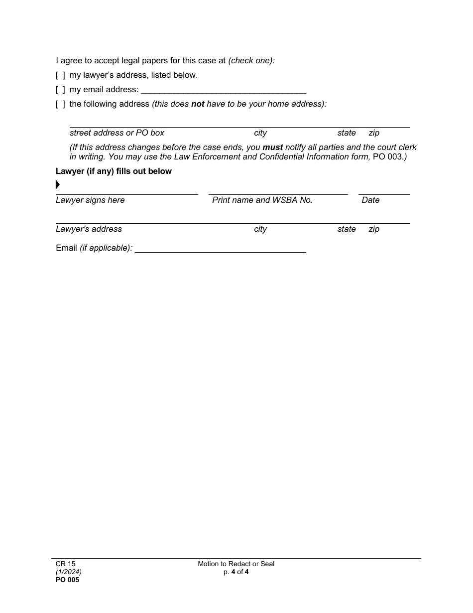 Form PO005 Motion to Redact or Seal - Washington, Page 4