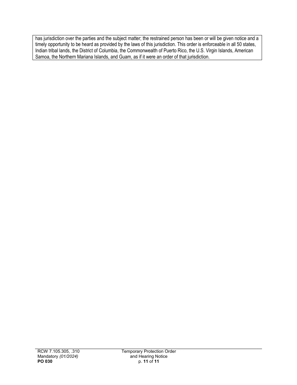 Form PO030 Temporary Protection Order and Hearing Notice - Washington, Page 11