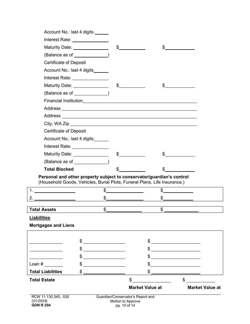 Form GDN R204 Guardian / Conservators Report and Motion to Approve - Washington, Page 10