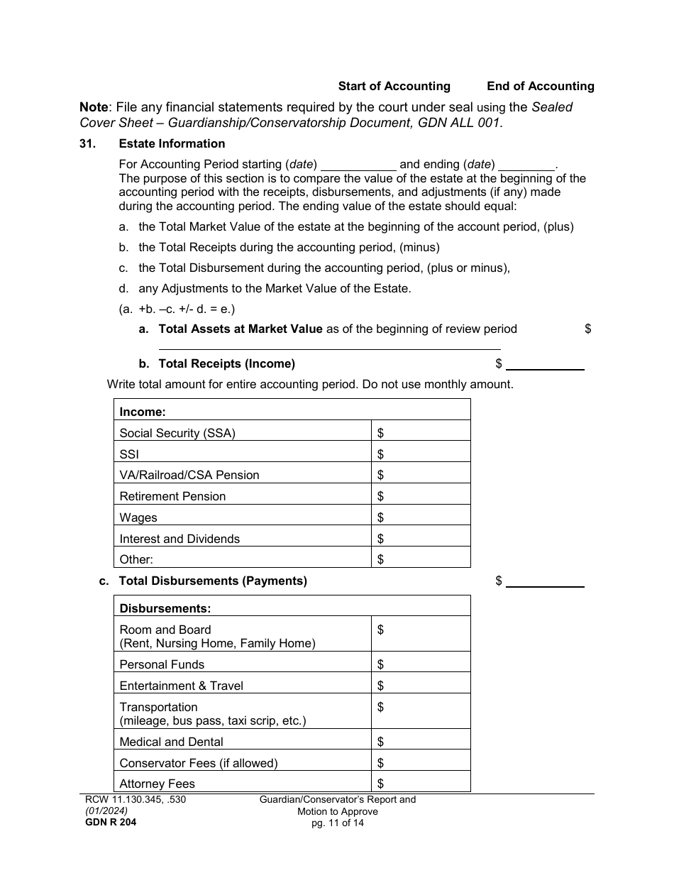 Form GDN R204 Guardian / Conservators Report and Motion to Approve - Washington, Page 11