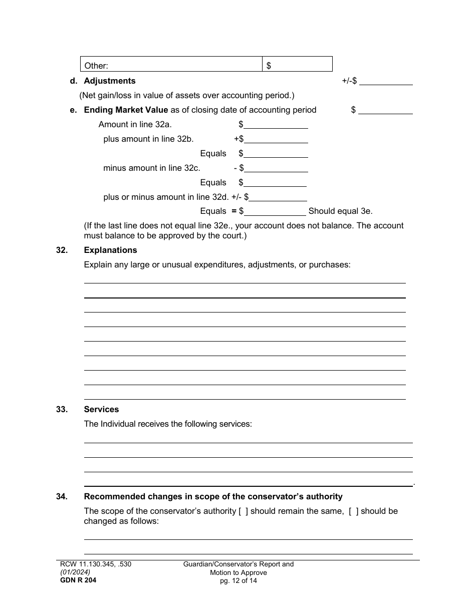 Form GDN R204 Guardian / Conservators Report and Motion to Approve - Washington, Page 12