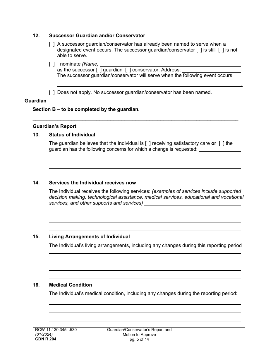 Form GDN R204 Guardian / Conservators Report and Motion to Approve - Washington, Page 5