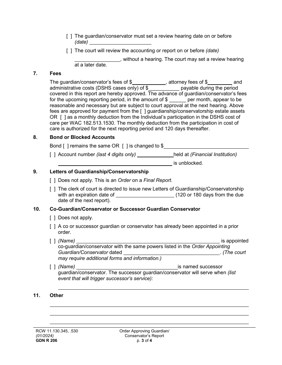 Form GDN R206 Order Approving Guardian / Conservators Report - Washington, Page 3