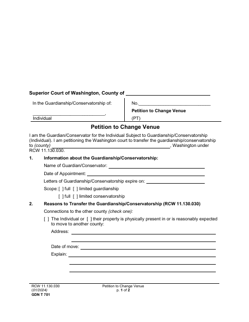 Form GDN T701 Petition to Change Venue - Washington