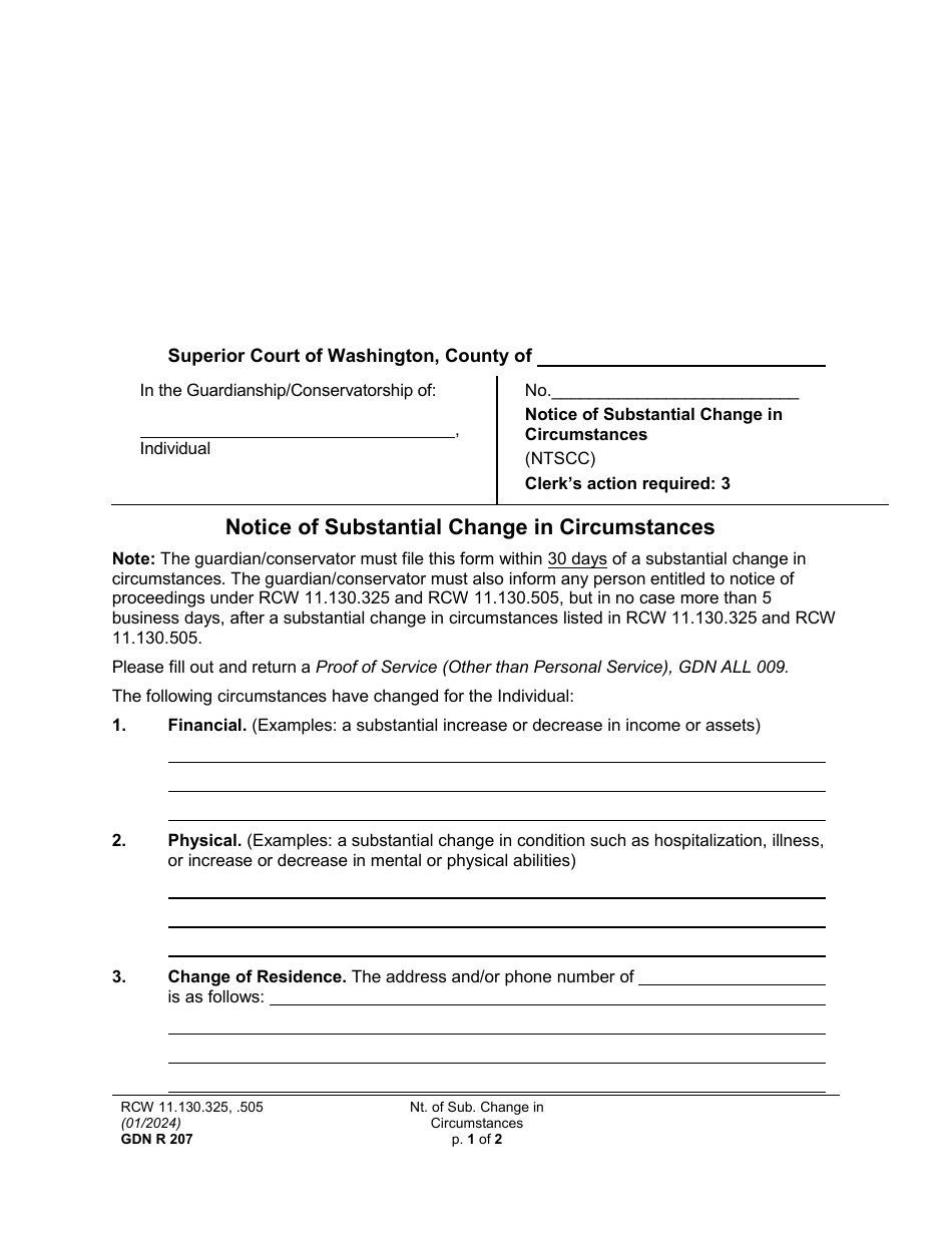 Form GDN R207 Notice of Substantial Change in Circumstances - Washington, Page 1