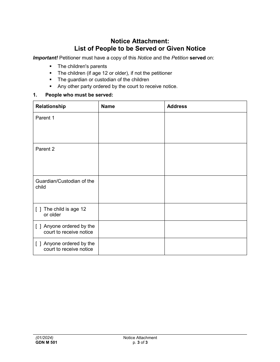 Form GDN M501 Notice of Hearing About Terminating or Changing a Minor Guardianship or Non-parent Custody Order - Washington, Page 3
