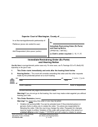 Document preview: Form FL Divorce222 Immediate Restraining Order (Ex Parte) and Hearing Notice - Washington