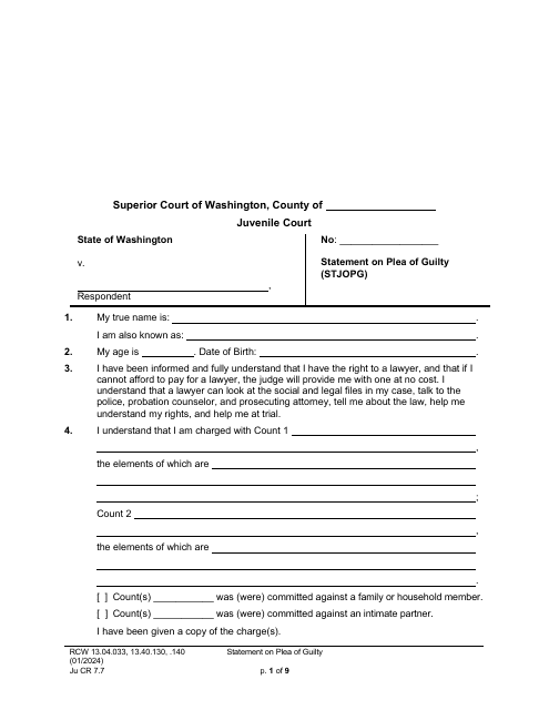 Form JuCR7.7  Printable Pdf