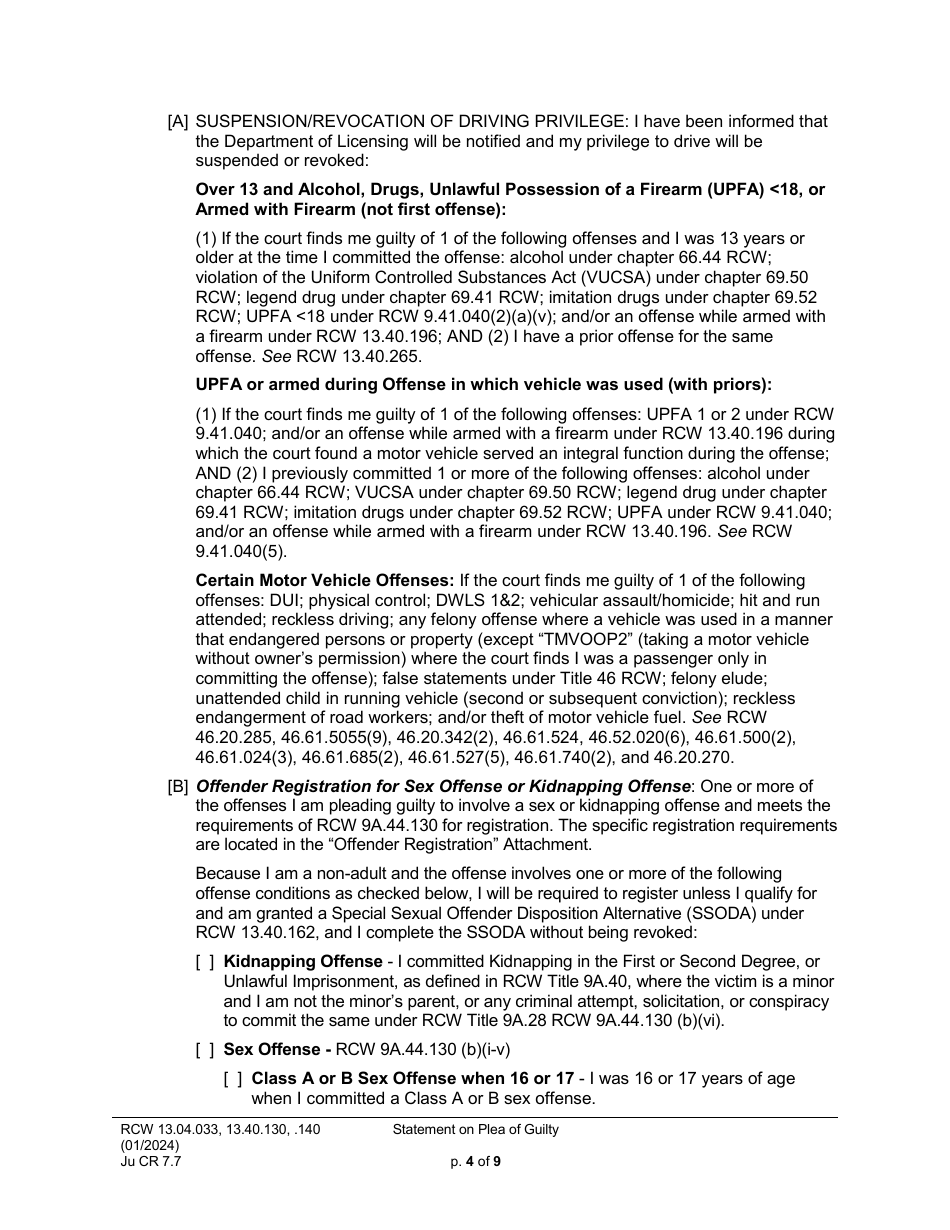 Form JuCR7.7 Statement on Plea of Guilty (Stjopg) - Washington, Page 4