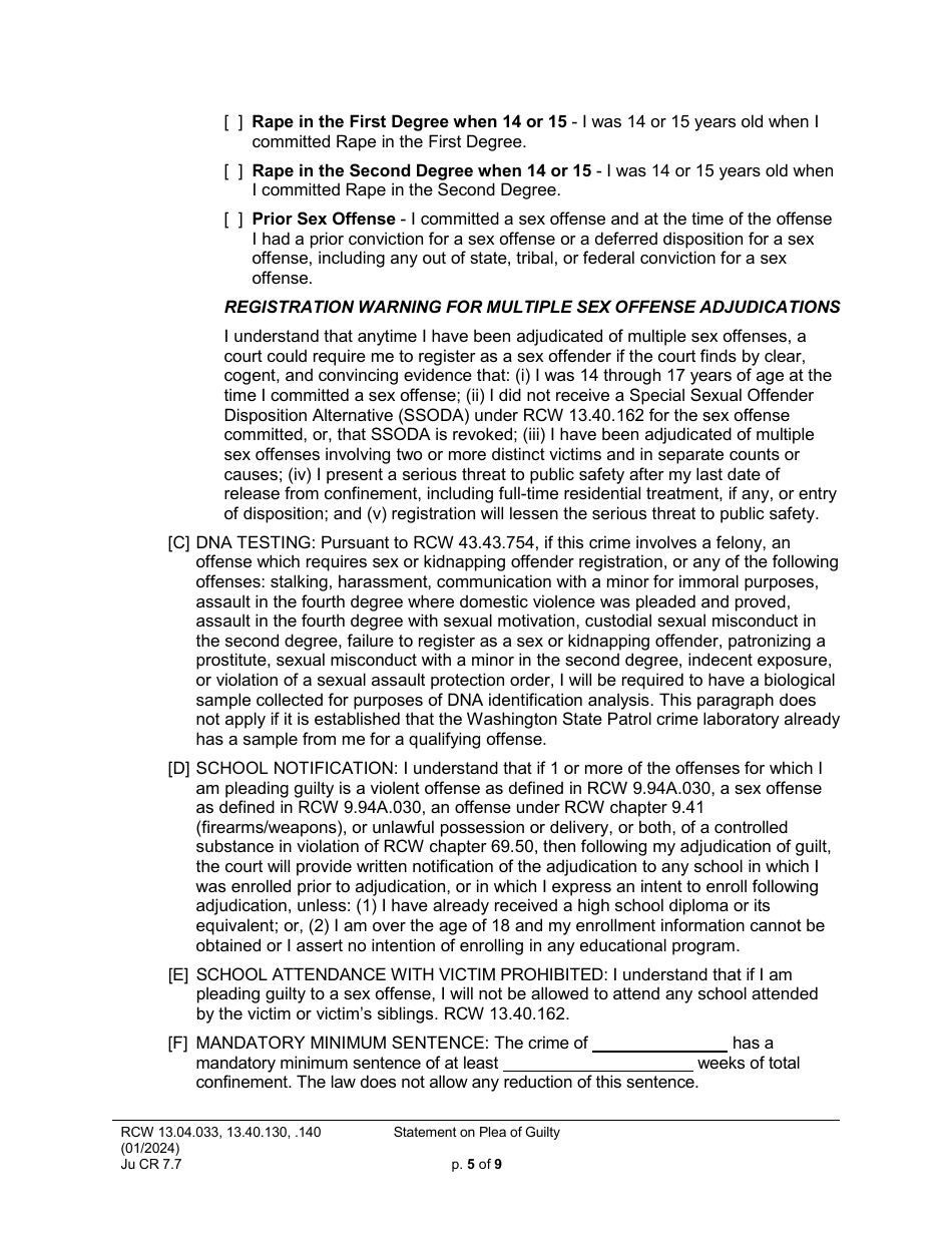 Form JuCR7.7 Statement on Plea of Guilty (Stjopg) - Washington, Page 5