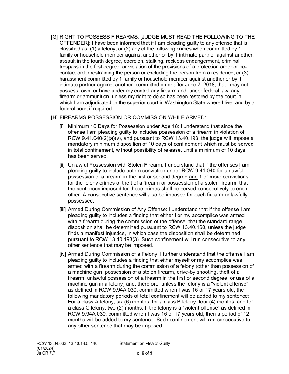 Form JuCR7.7 Statement on Plea of Guilty (Stjopg) - Washington, Page 6