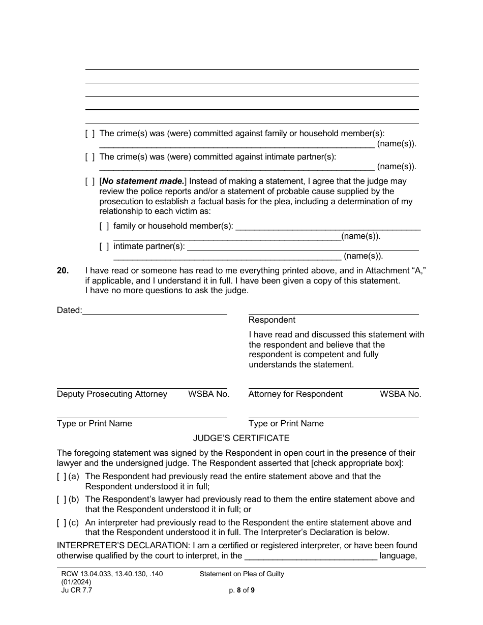Form JuCR7.7 Statement on Plea of Guilty (Stjopg) - Washington, Page 8