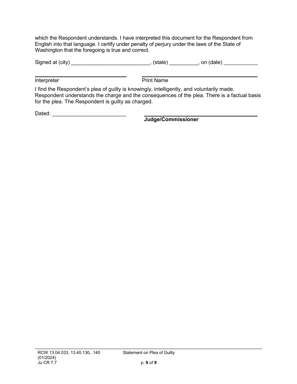 Form JuCR7.7 Statement on Plea of Guilty (Stjopg) - Washington, Page 9