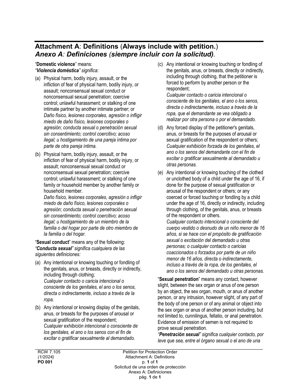 Form PO001 Petition for Protection Order - Washington (English / Spanish), Page 23