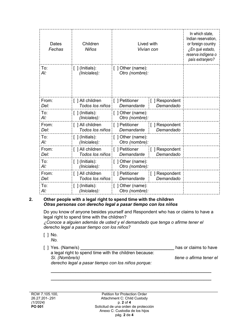 Form PO001 Petition for Protection Order - Washington (English / Spanish), Page 32