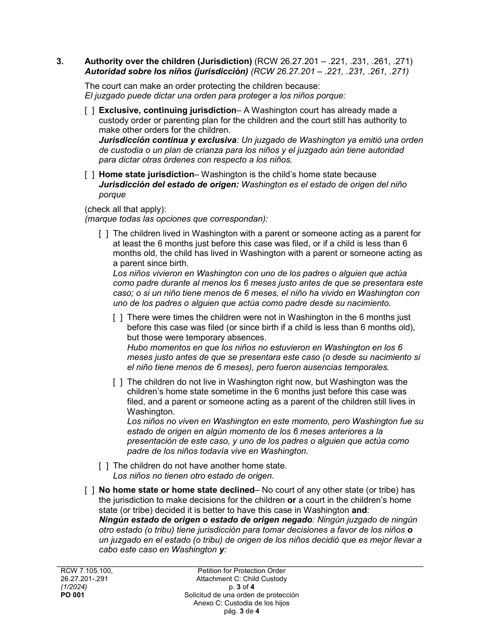 Form PO001 Petition for Protection Order - Washington (English / Spanish), Page 33