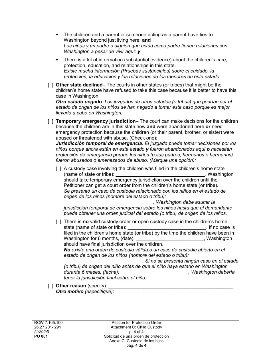 Form PO001 Petition for Protection Order - Washington (English / Spanish), Page 34