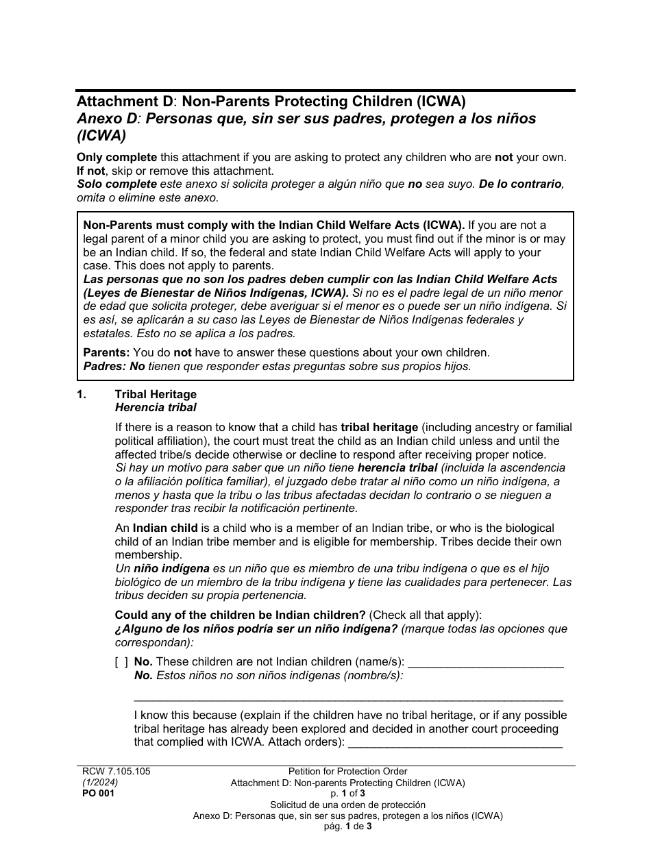 Form PO001 Petition for Protection Order - Washington (English / Spanish), Page 35