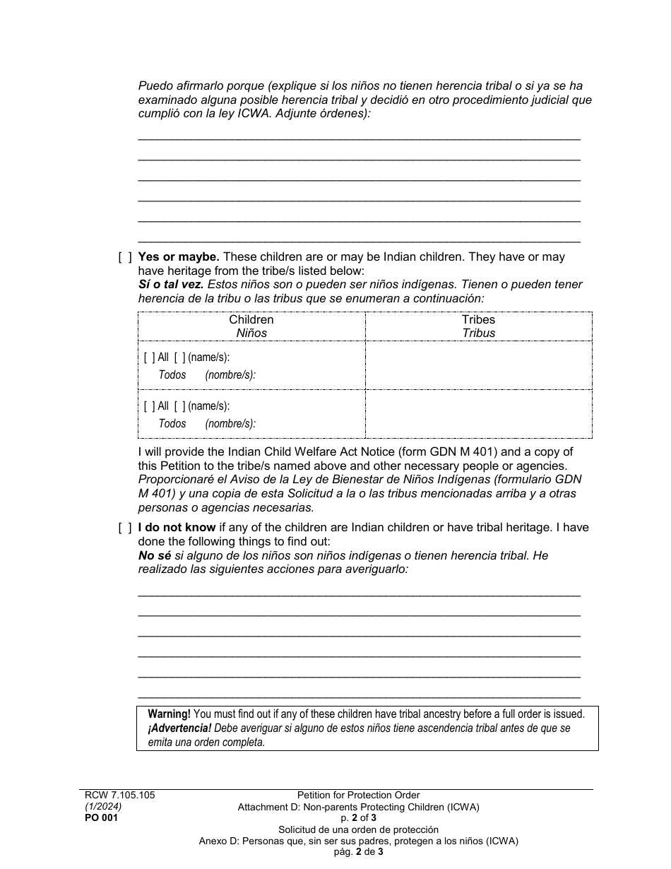 Form PO001 Petition for Protection Order - Washington (English / Spanish), Page 36