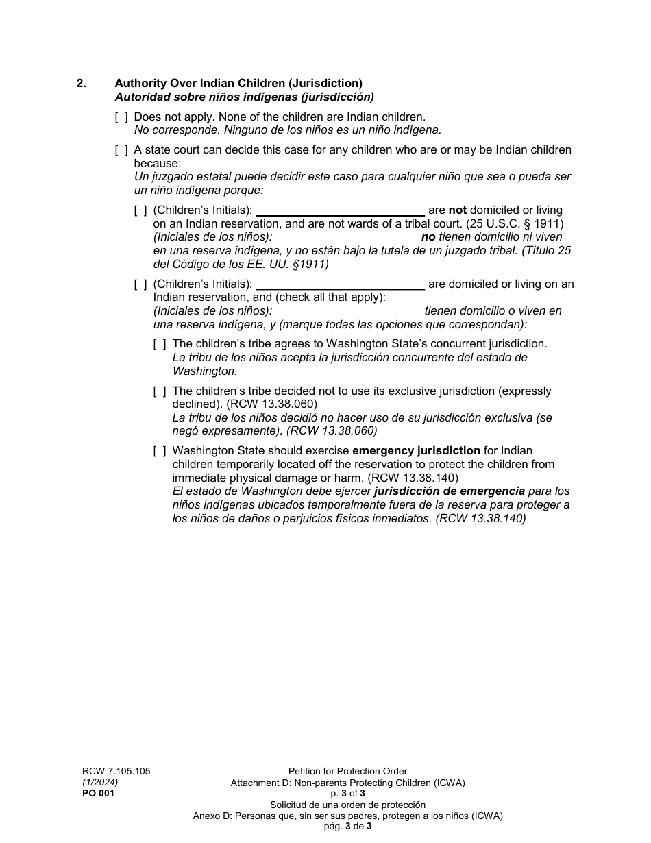 Form PO001 Petition for Protection Order - Washington (English / Spanish), Page 37