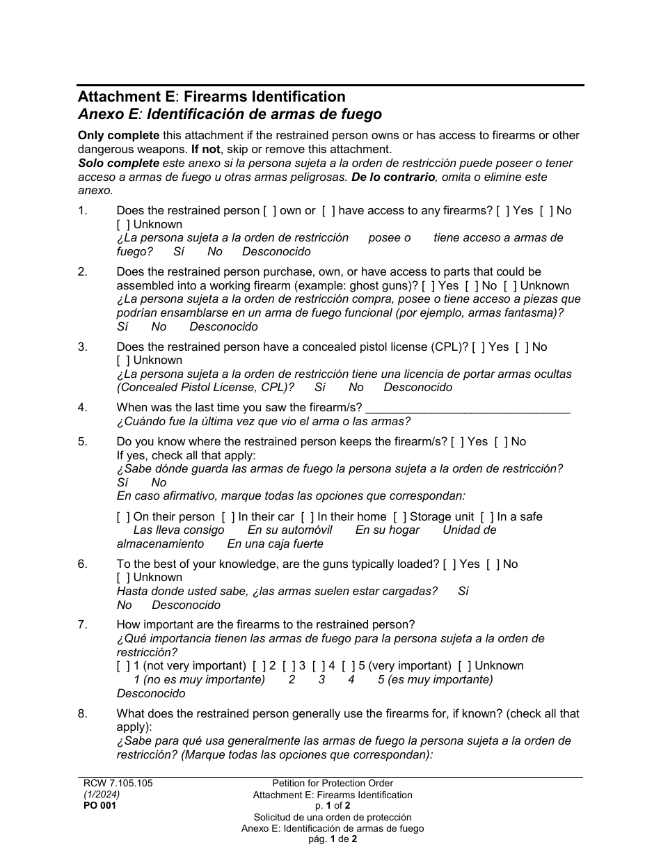 Form PO001 Petition for Protection Order - Washington (English / Spanish), Page 38