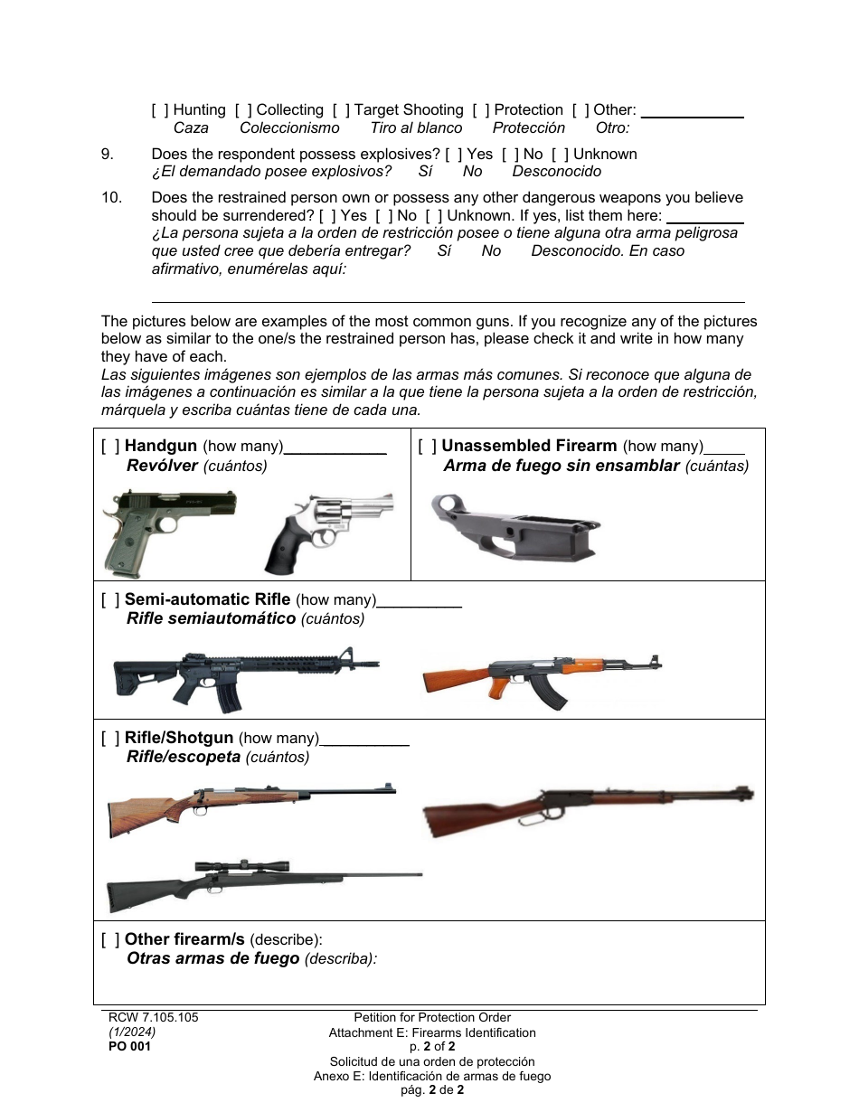 Form PO001 Petition for Protection Order - Washington (English / Spanish), Page 39