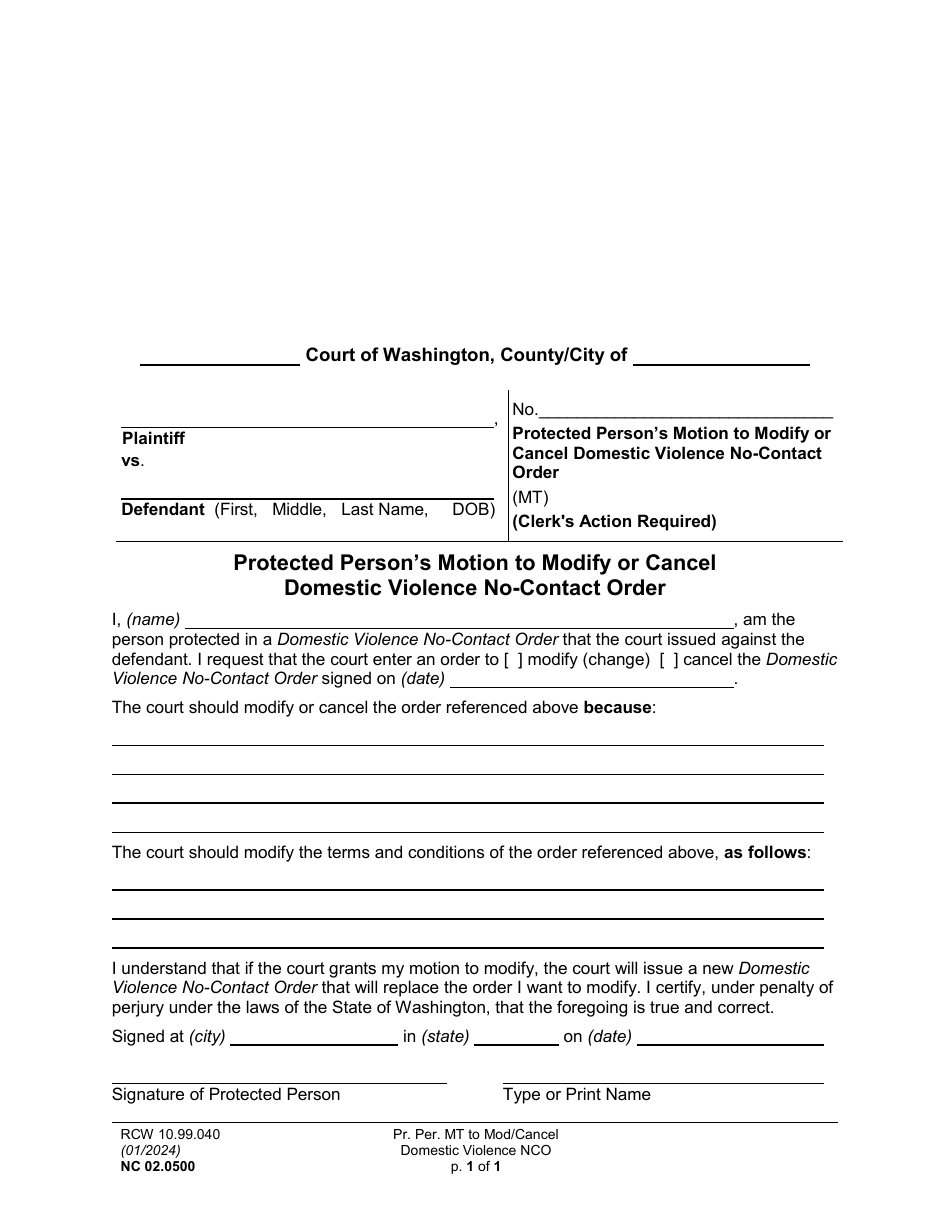 Form NC02.0500 Protected Persons Motion to Modify or Cancel Domestic Violence No-Contact Order - Washington, Page 1