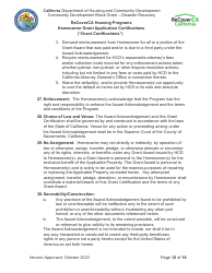 Homeowner Grant Application Certifications (&quot;grant Certifications&quot;) - Recoverca Housing Programs - California, Page 12