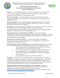 Homeowner Grant Application Certifications (&quot;grant Certifications&quot;) - Recoverca Housing Programs - California, Page 3