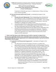 Homeowner Grant Application Certifications (&quot;grant Certifications&quot;) - Recoverca Housing Programs - California, Page 7