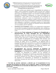 Certificaciones De La Solicitud De Subvencion De Propietario De Vivienda Para Programas De Viviendas De Recoverca - California (Spanish), Page 10